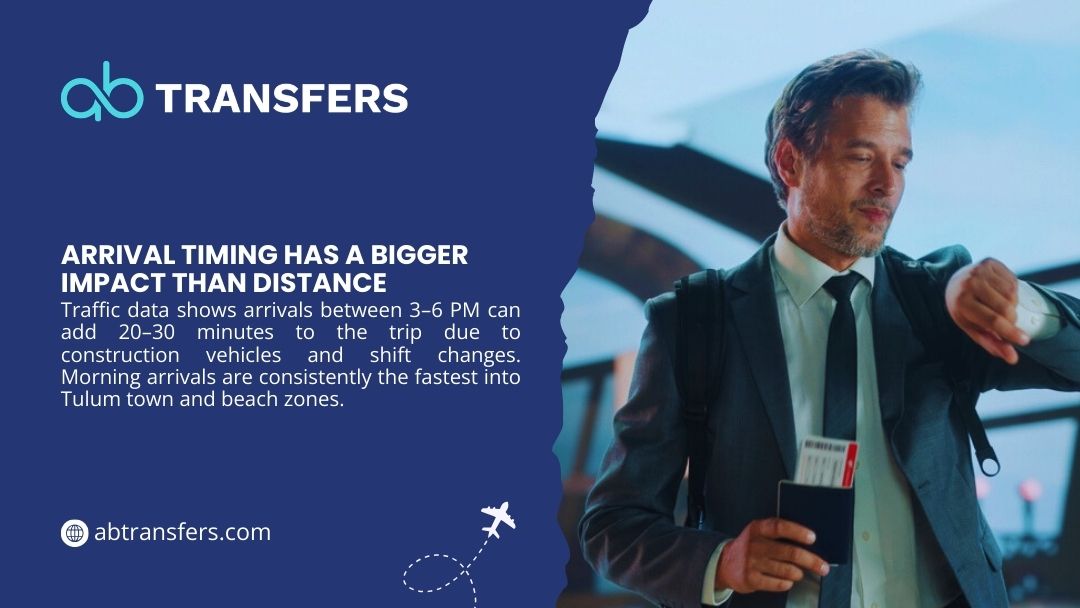 How to Get to Tulum from Tulum Airport - Business traveler checking watch at airport, illustrating how arrival timing has bigger impact than distance on trip duration due to traffic and shift changes