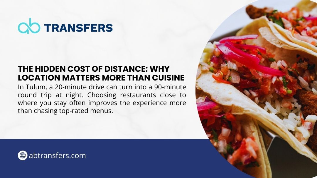 Fresh tacos with vibrant red peppers and toppings, demonstrating how restaurant location proximity in Tulum impacts travel time and overall dining experience more than cuisine quality alone.